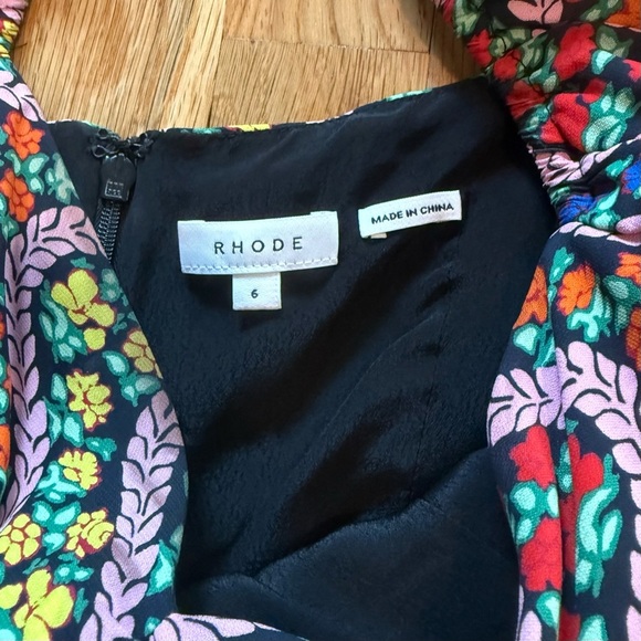 RHODE Esme Love is a Rainbow Ruched Puff Sleeve Floral Mini Dress Sz 6 - Picture 7 of 10